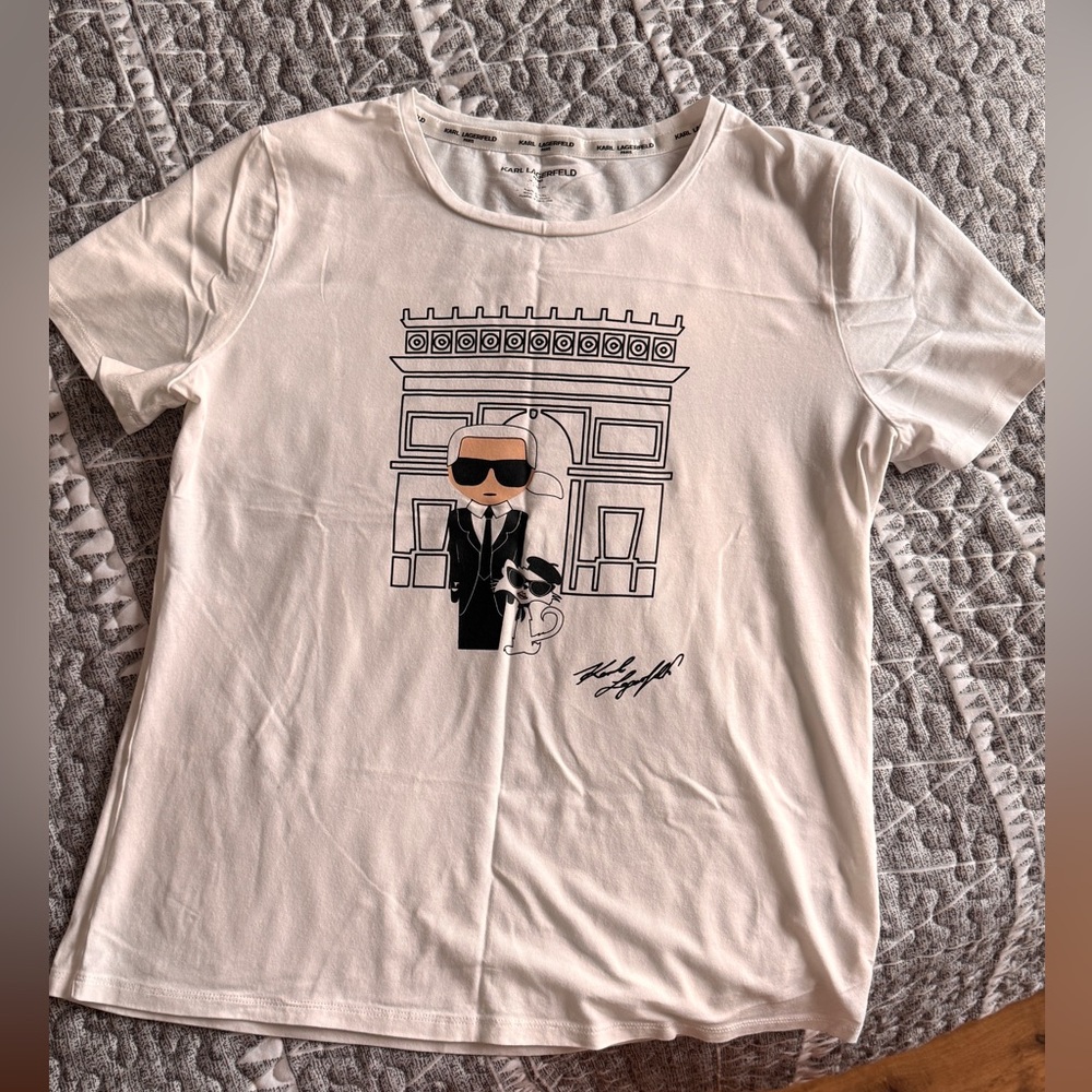 Karl Lagerfeld White Graphic Tee with Iconic Design